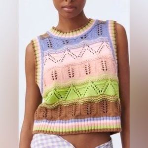 Zara Multi Color Crotchet Knit Sweater Vest Size S